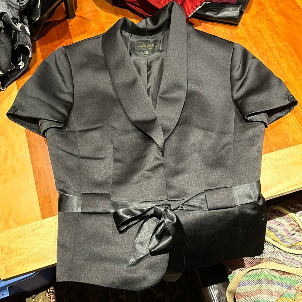super cute black silk blazer top
